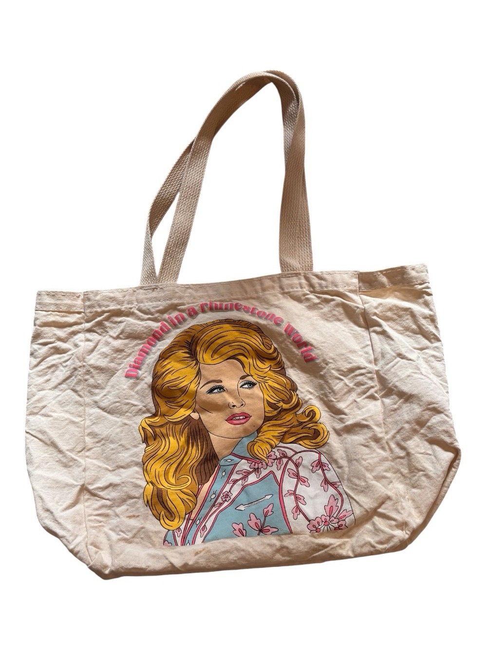 Dolly in A Diamond World Cream Canvas Tote.